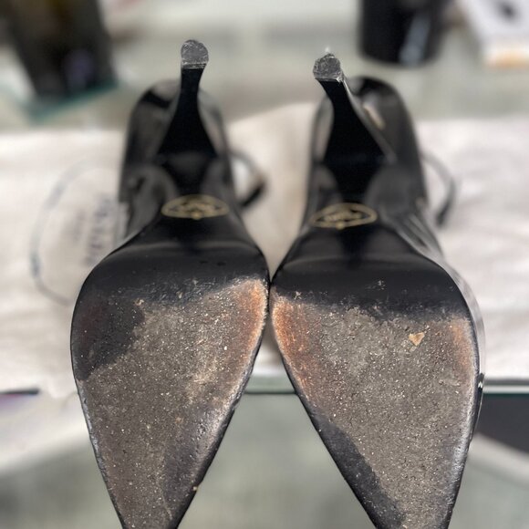 PRADA Black Patent Leather Platform Stiletto's with Ankle Strap - Picture 16 of 16